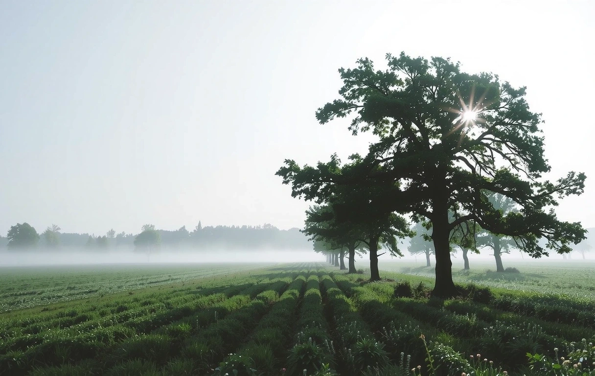 Mglisty poranek w sadzie