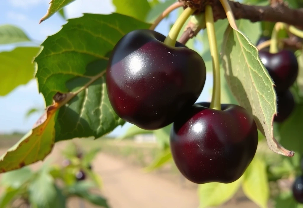 Ciemne czereśnie na gałęzi
